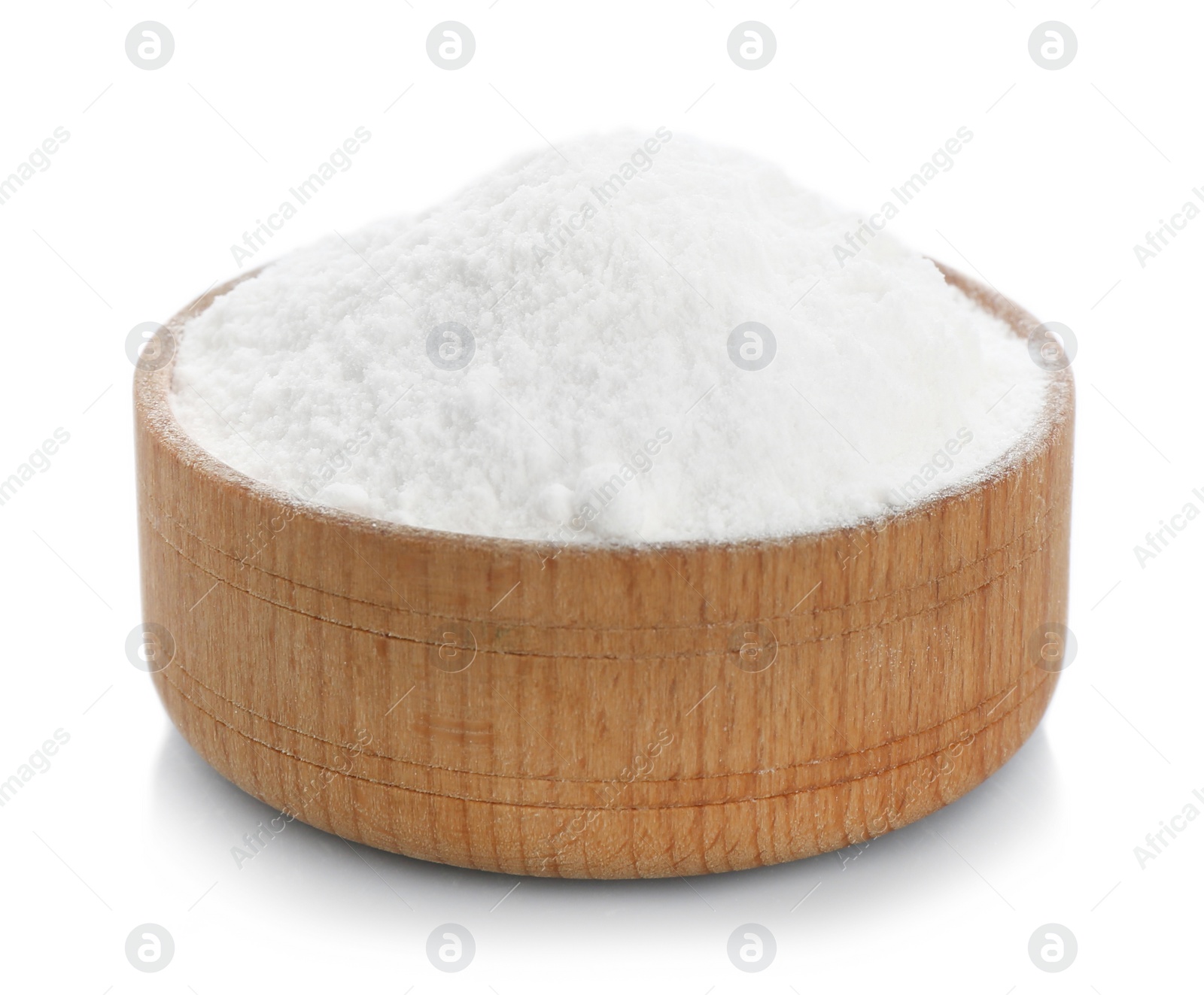 Photo of Bowl with baking soda on white background