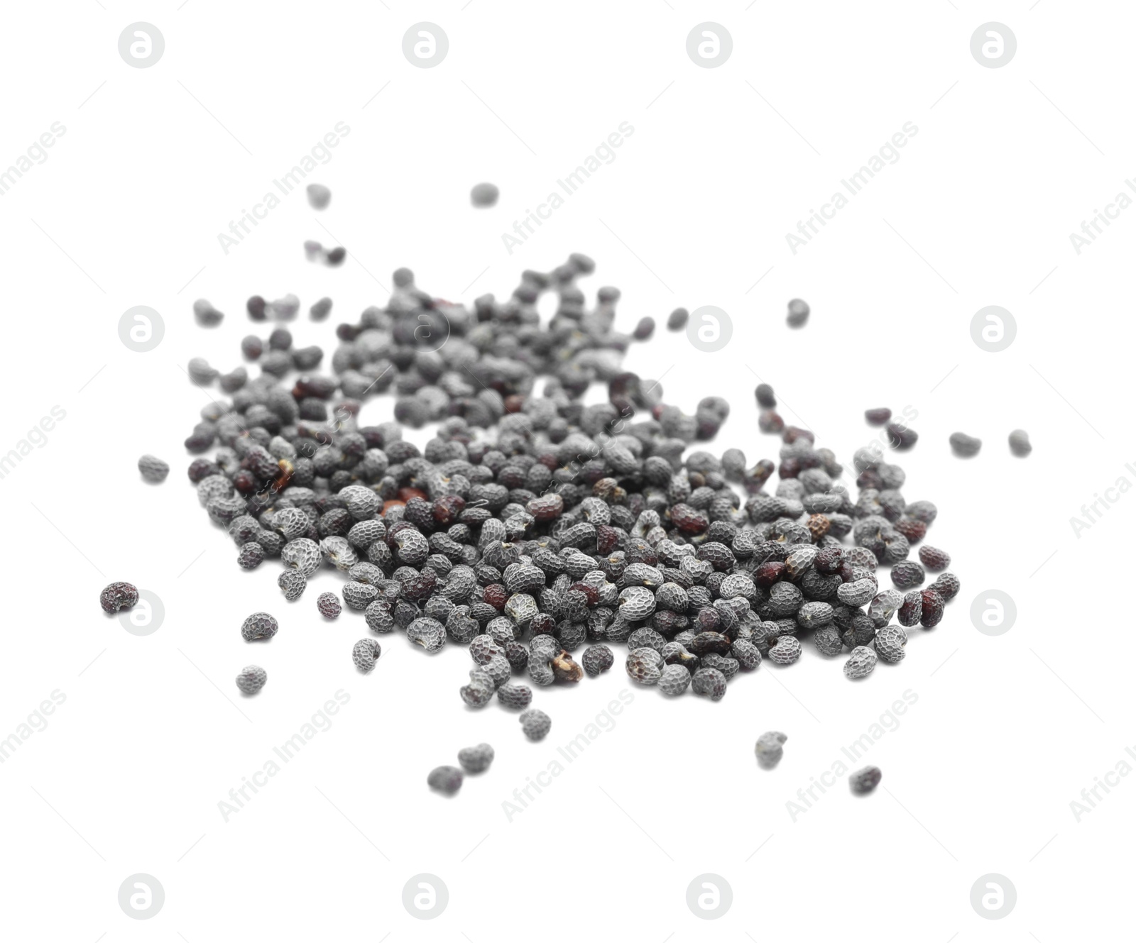 Photo of Pile of poppy seeds on white background