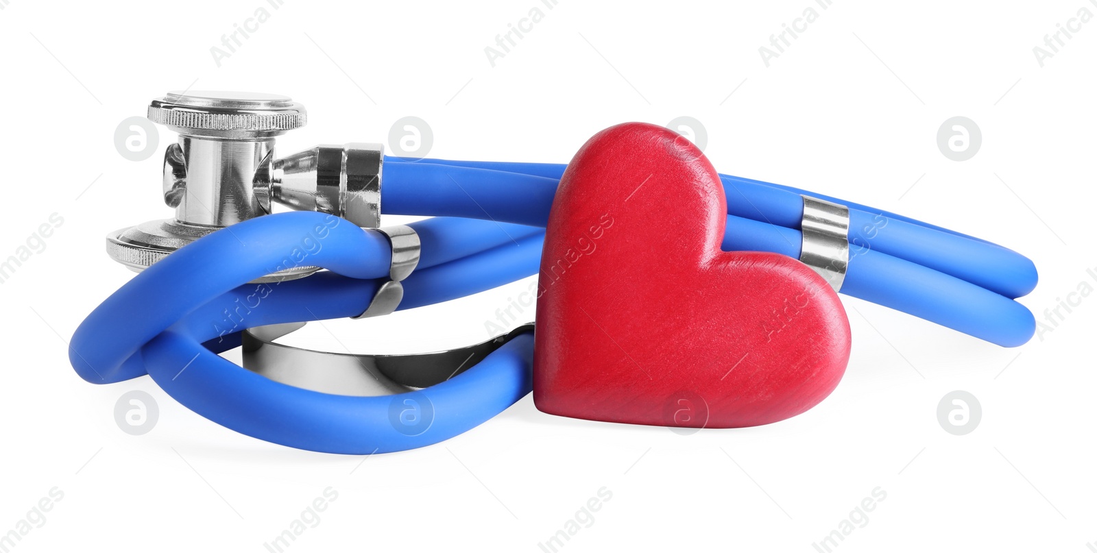 Photo of Stethoscope and red heart isolated on white