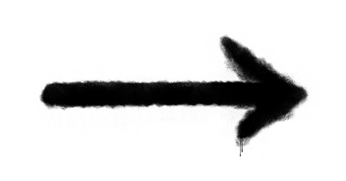 Illustration of Arrow drawn by black spray paint on white background. Banner design