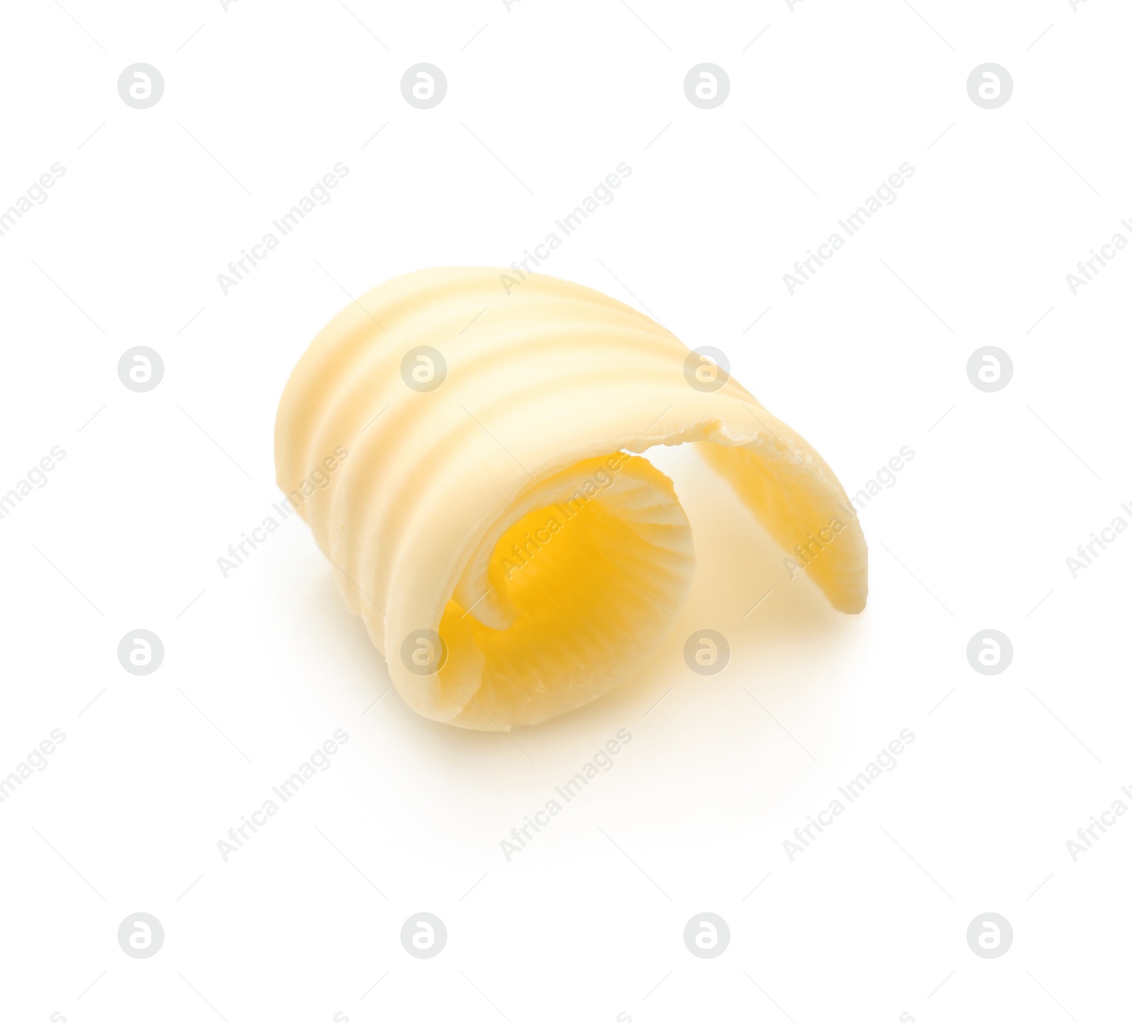 Photo of Fresh butter curl on white background