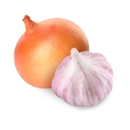 Image of Garlic and yellow onion isolated on white