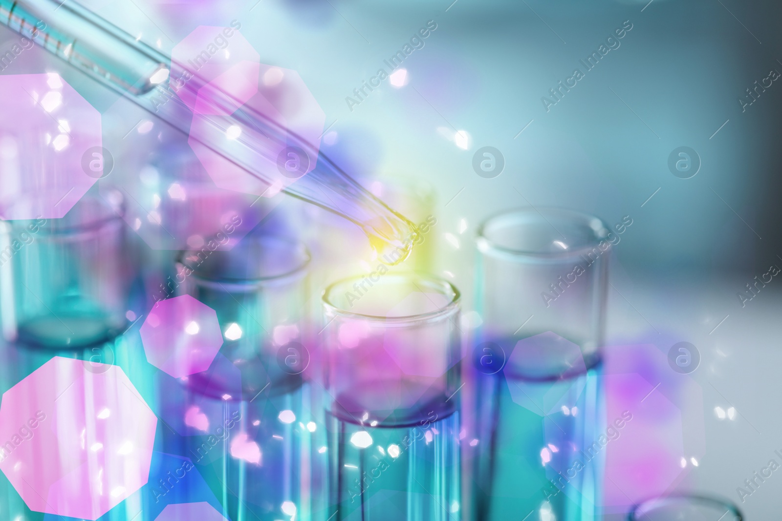 Image of Dripping reagent into test tube in laboratory, closeup