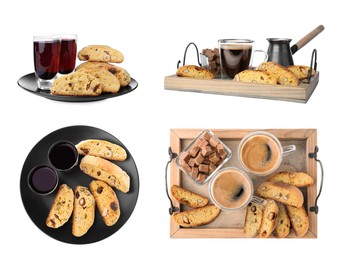 Image of Set with tasty cantucci on white background. Traditional Italian almond biscuits