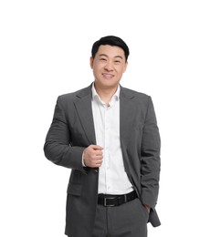 Photo of Businessman in suit posing on white background