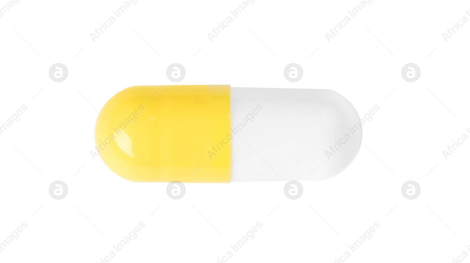 Photo of Pill on white background, top view. Medical care and treatment