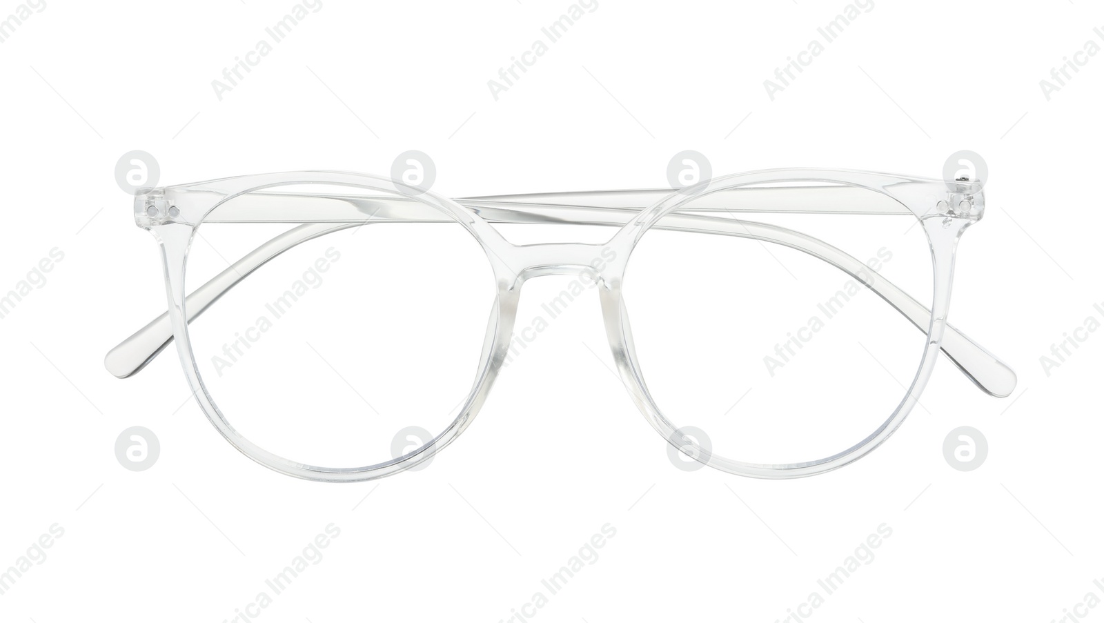 Photo of Stylish glasses with transparent frame isolated on white