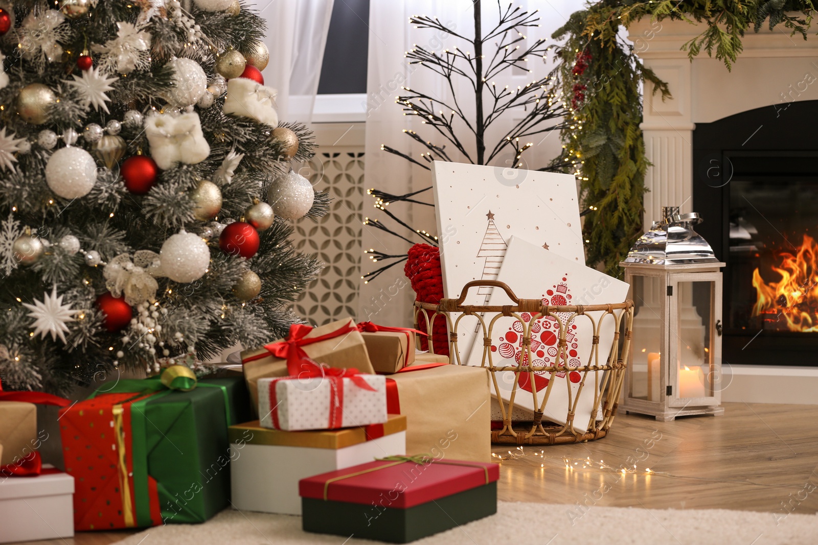 Photo of Beautiful pictures of Christmas tree in decorated room. Interior design