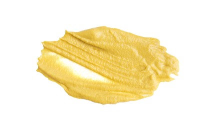 Tasty mustard isolated on white, top view. Spicy sauce