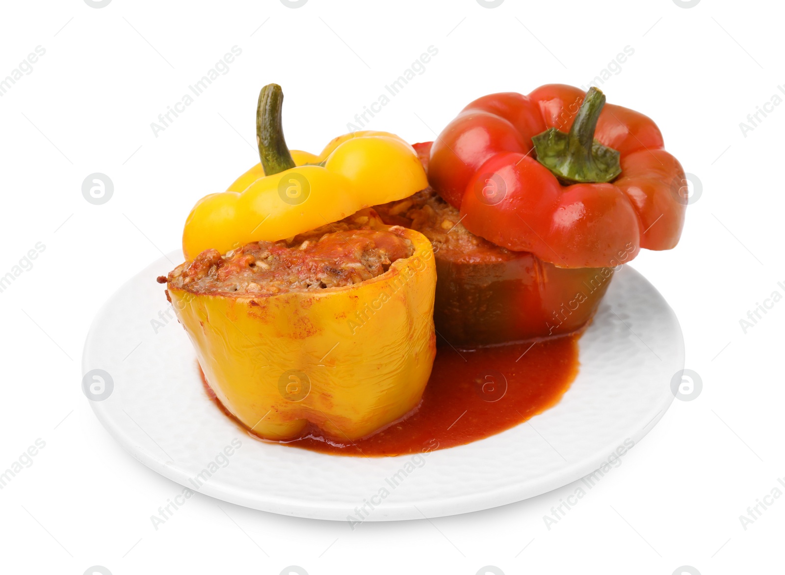 Photo of Delicious stuffed bell peppers isolated on white