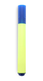 Bright color highlighter pen isolated on white, top view. School stationery