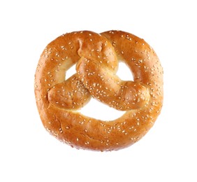 Photo of Tasty freshly baked pretzel isolated on white