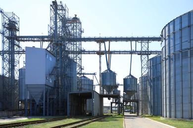 View of modern granaries for storing cereal grains outdoors