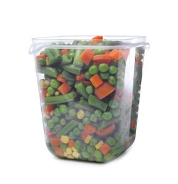 Mix of fresh vegetables in plastic container isolated on white