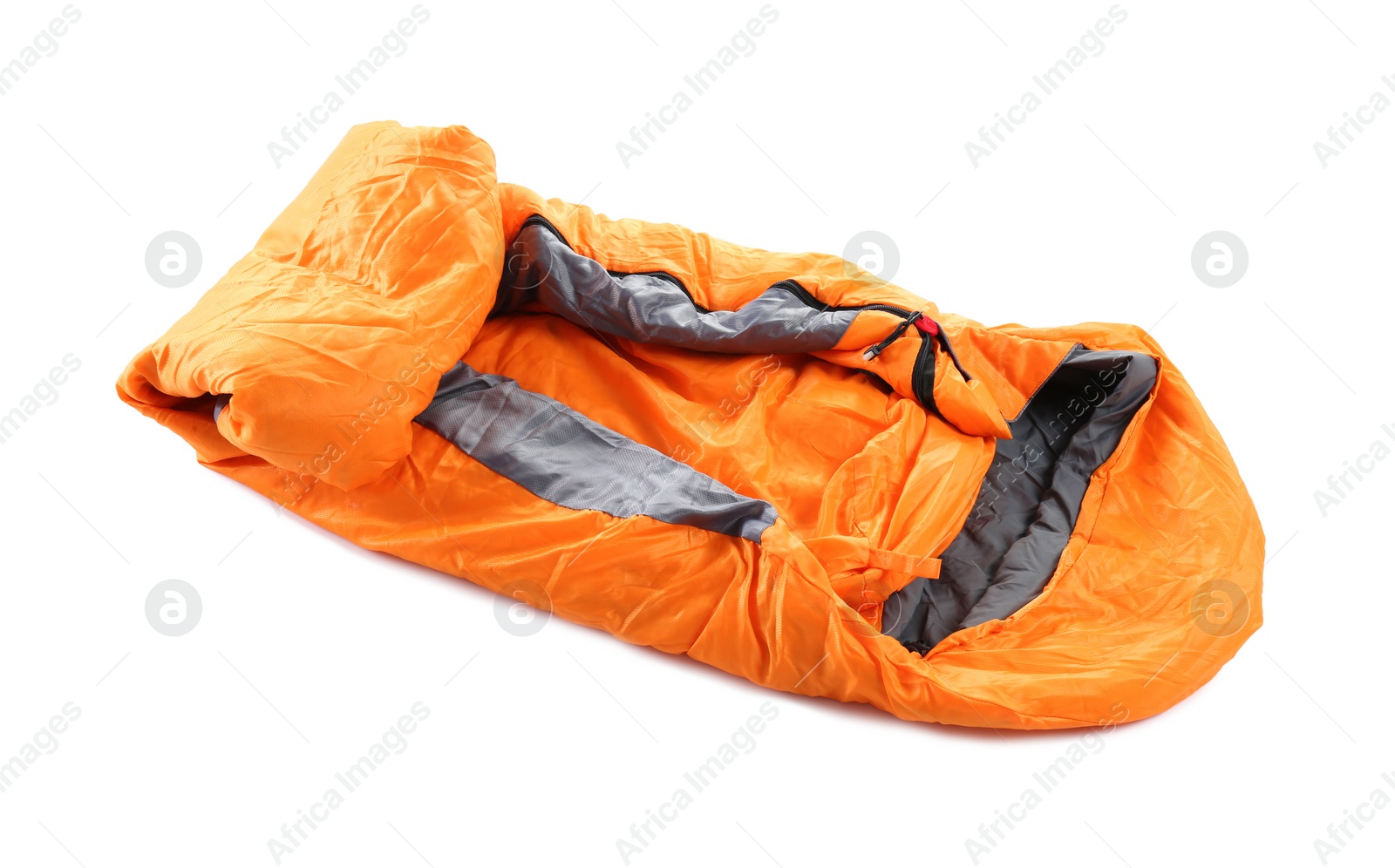 Photo of Sleeping bag on white background. Camping equipment