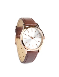 Photo of Luxury wrist watch isolated on white. Fashion accessory