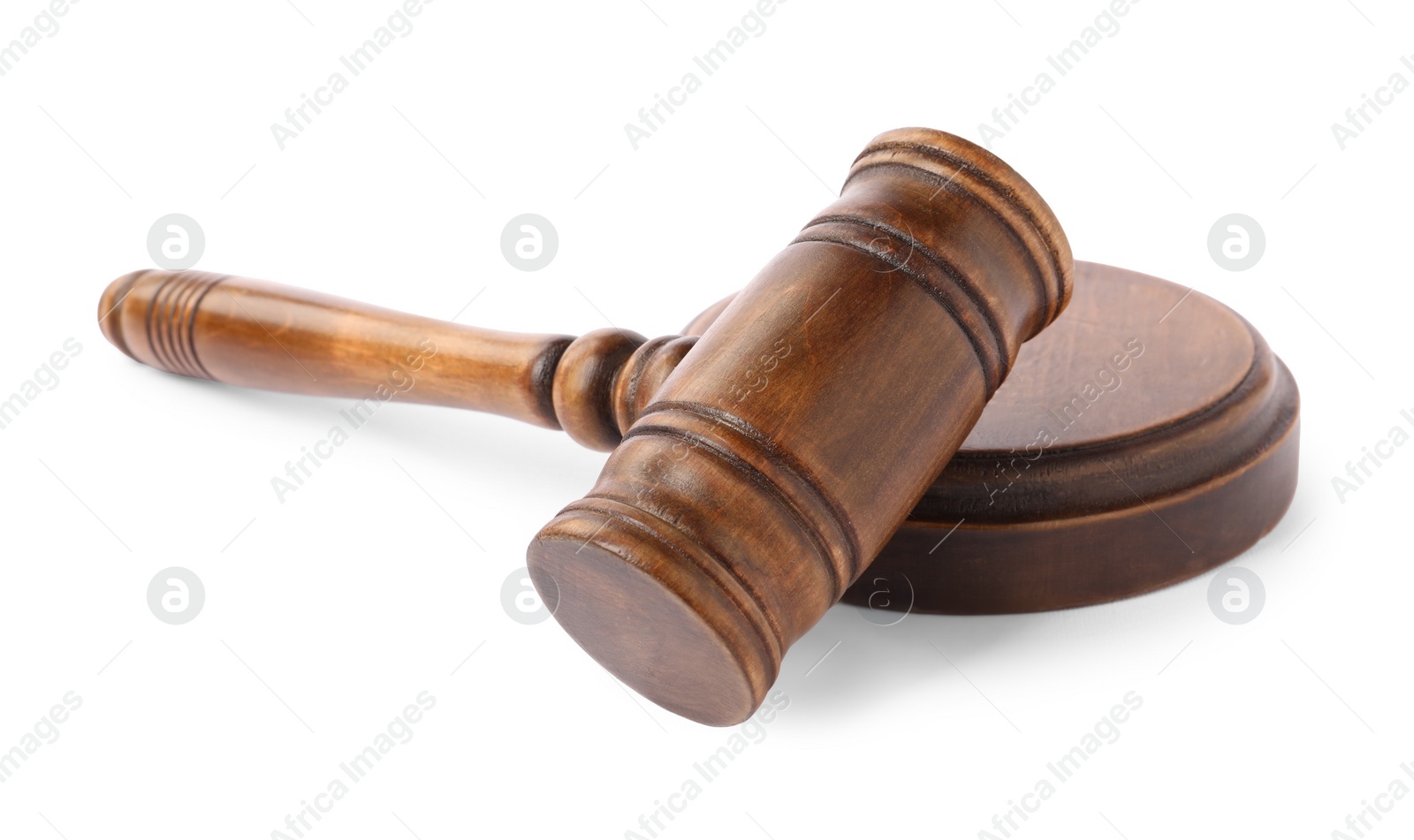 Photo of Wooden gavel isolated on white. Small mallet