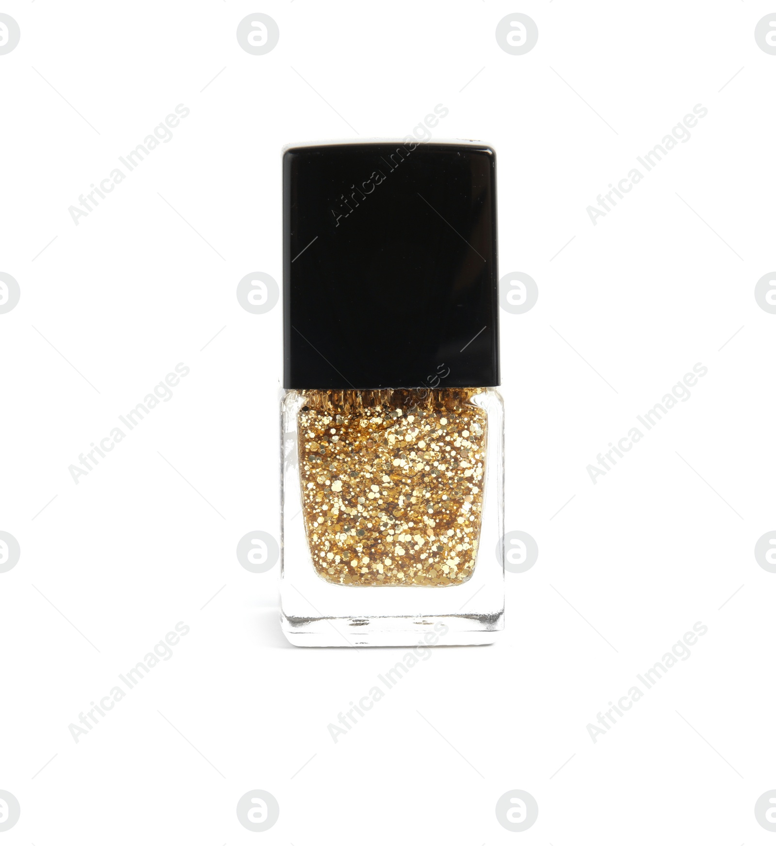 Photo of Bottle of nail polish on white background