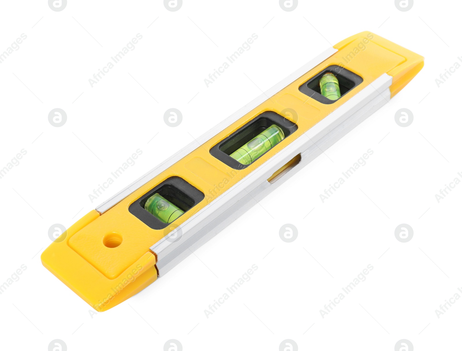 Photo of Yellow building level isolated on white. Construction tool