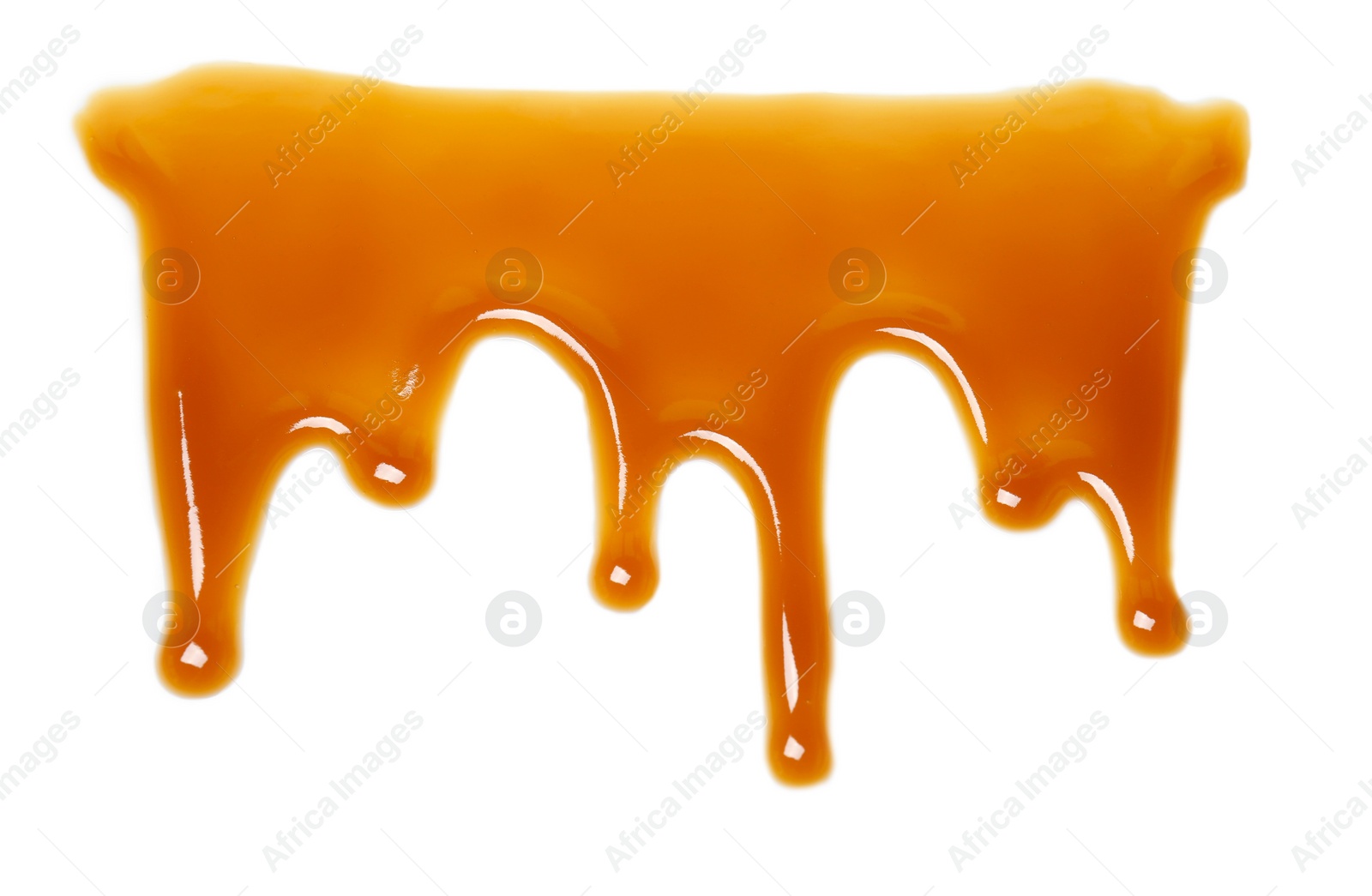 Photo of Delicious caramel sauce on white background