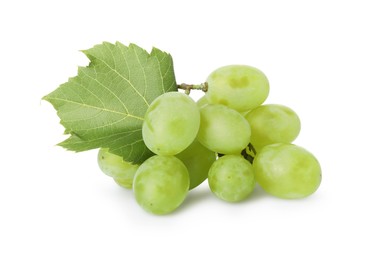Photo of Fresh grapes and leaf isolated on white