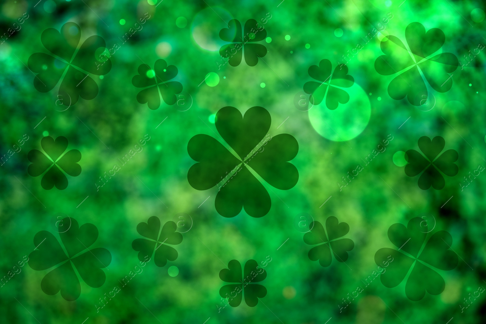 Image of Beautiful design with clover leaves on green background. St Patrick's day