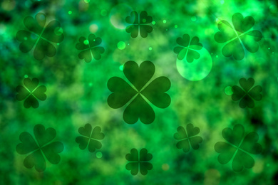 Image of Beautiful design with clover leaves on green background. St Patrick's day