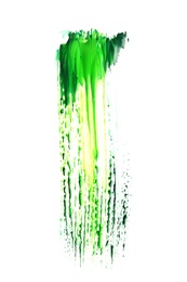 Photo of Abstract brushstroke of green paint isolated on white