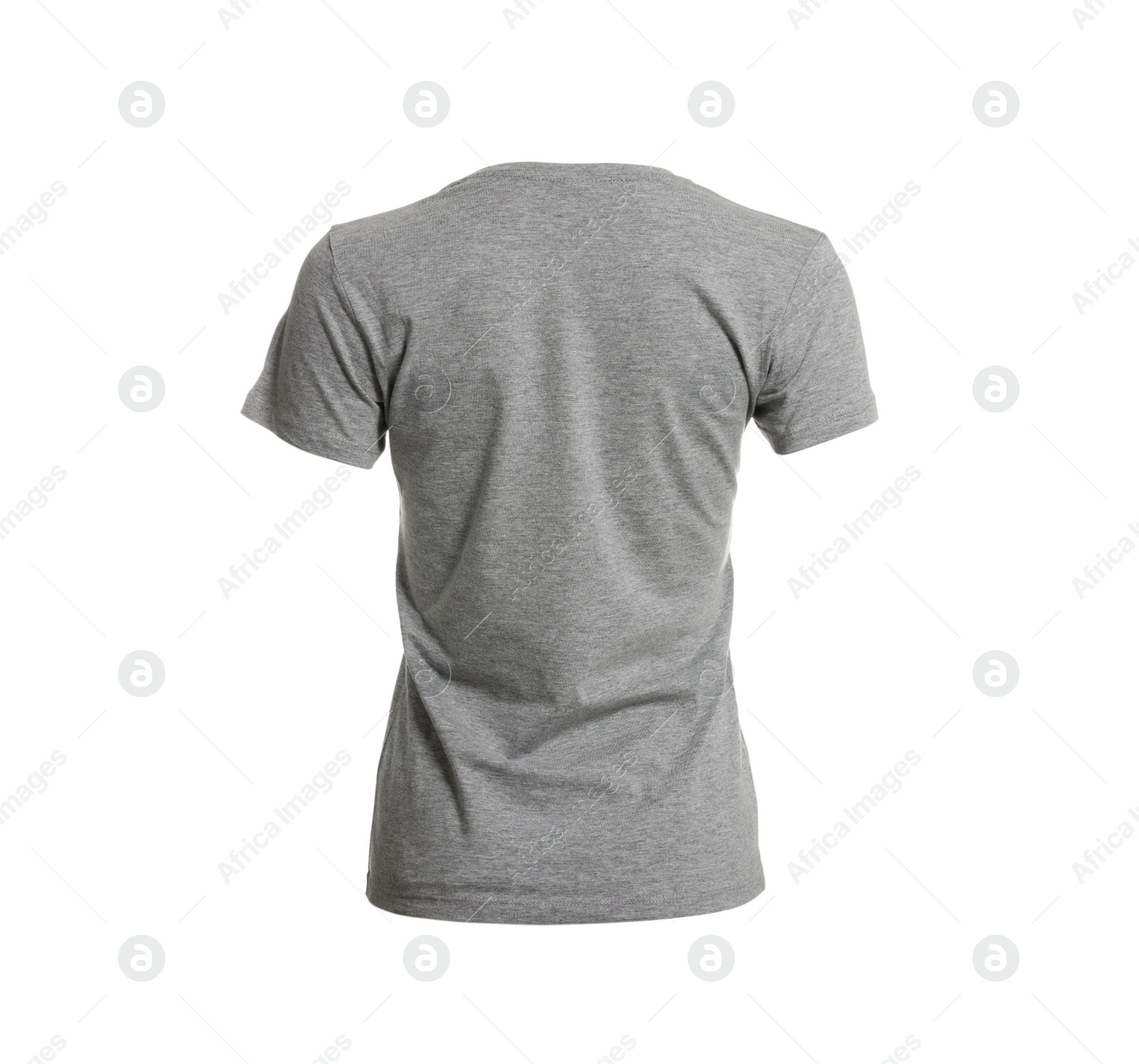 Photo of Stylish grey women's t-shirt isolated on white. Mockup for design