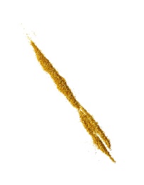 Photo of Line made of shiny golden glitter on white background, top view