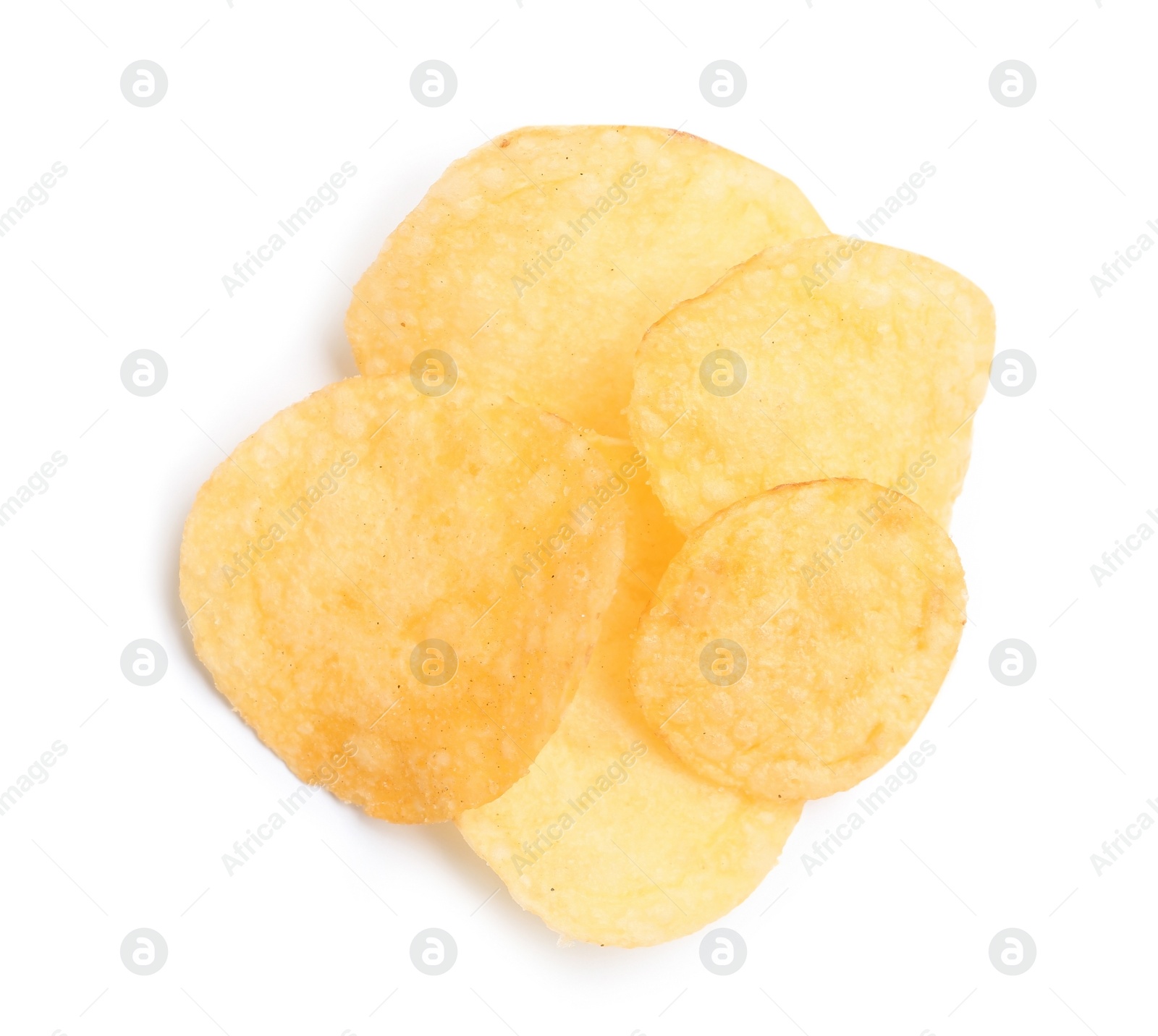 Photo of Tasty crispy potato chips on white background