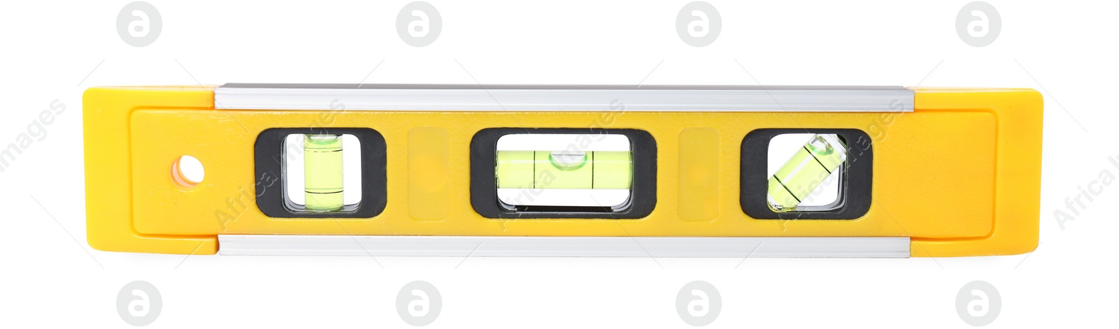 Photo of Yellow building level isolated on white. Construction tool