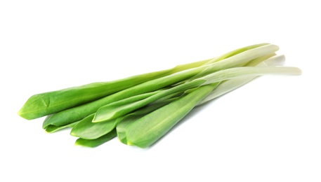 Photo of Bunch of wild garlic or ramson isolated on white