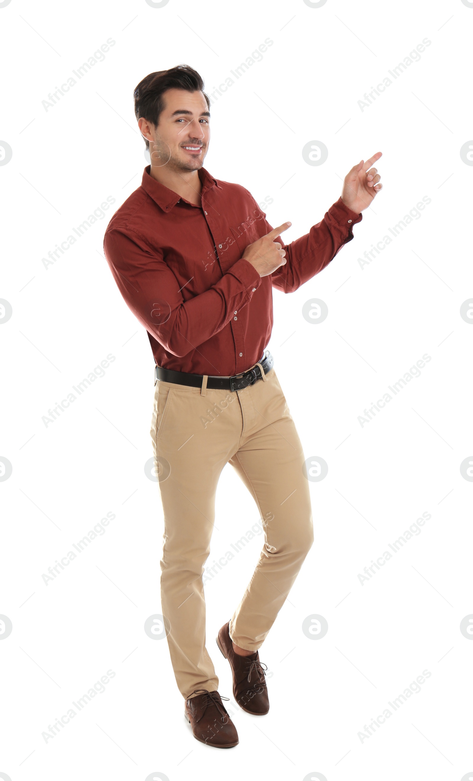 Photo of Portrait of young male teacher on white background