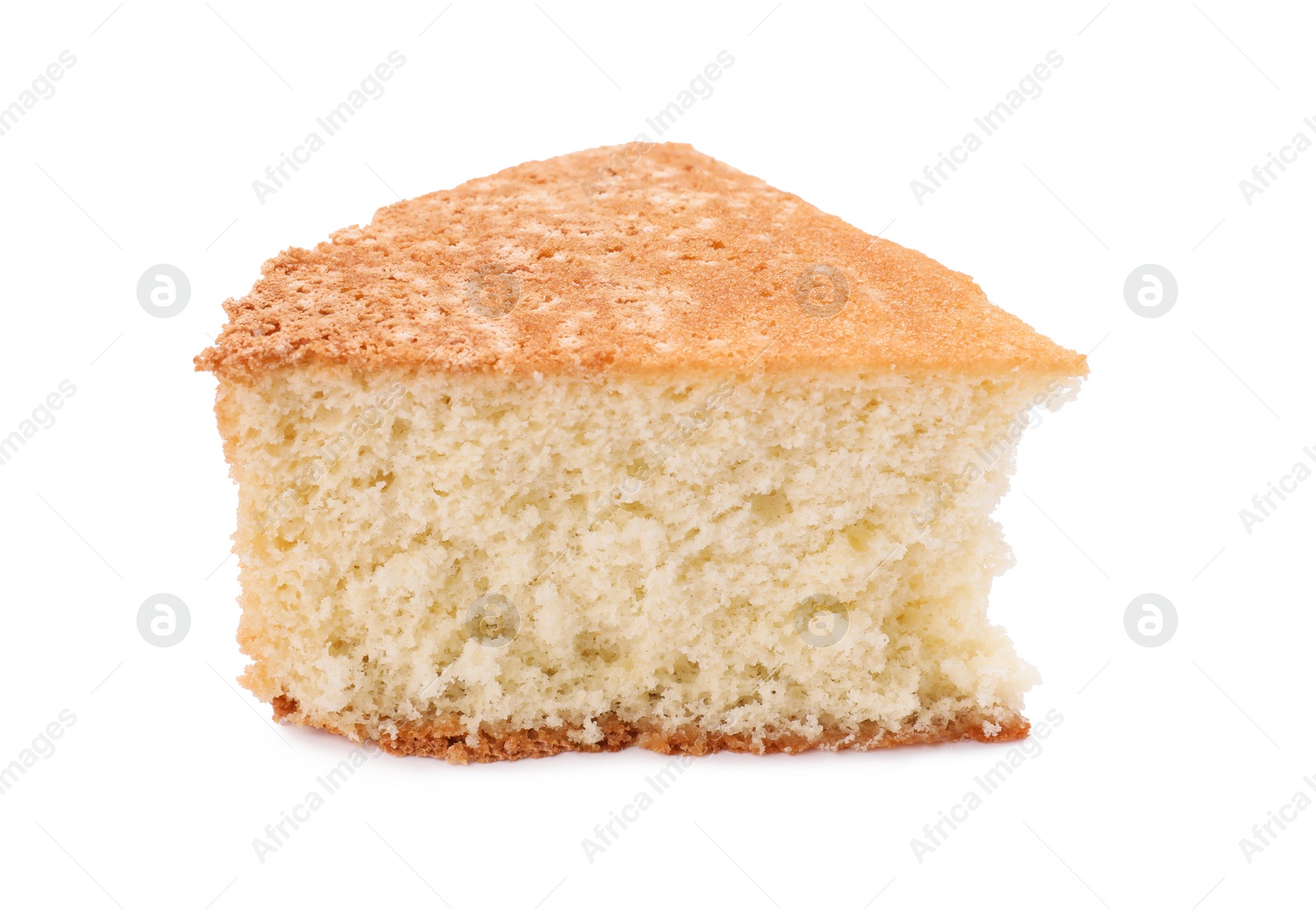 Photo of Piece of tasty sponge cake isolated on white