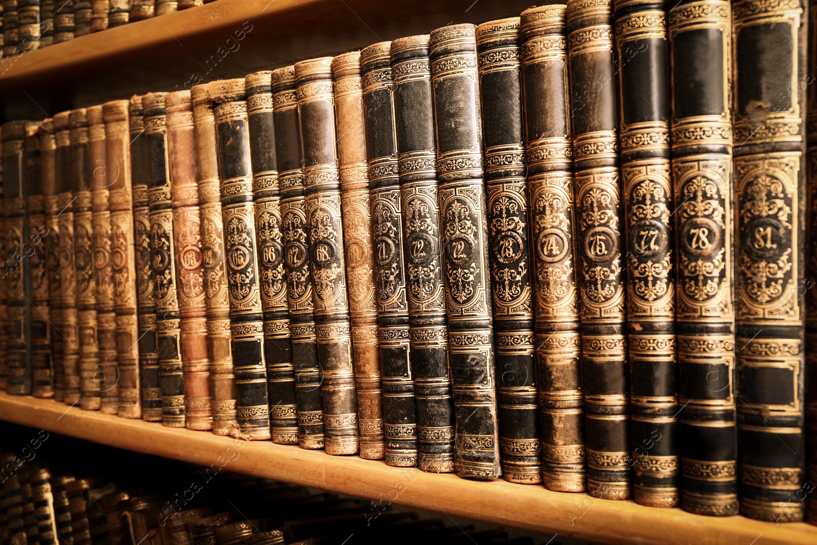 Image of Collection of old books on shelf in library