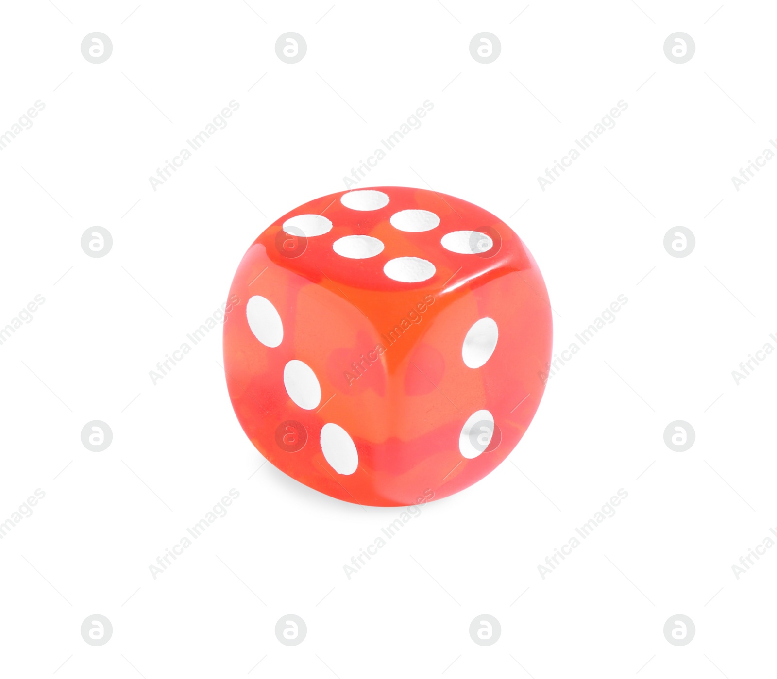 Photo of One red game dice isolated on white