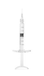Injection cosmetology. One medical syringe isolated on white