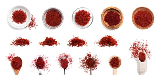 Image of Dried red saffron isolated on white, set