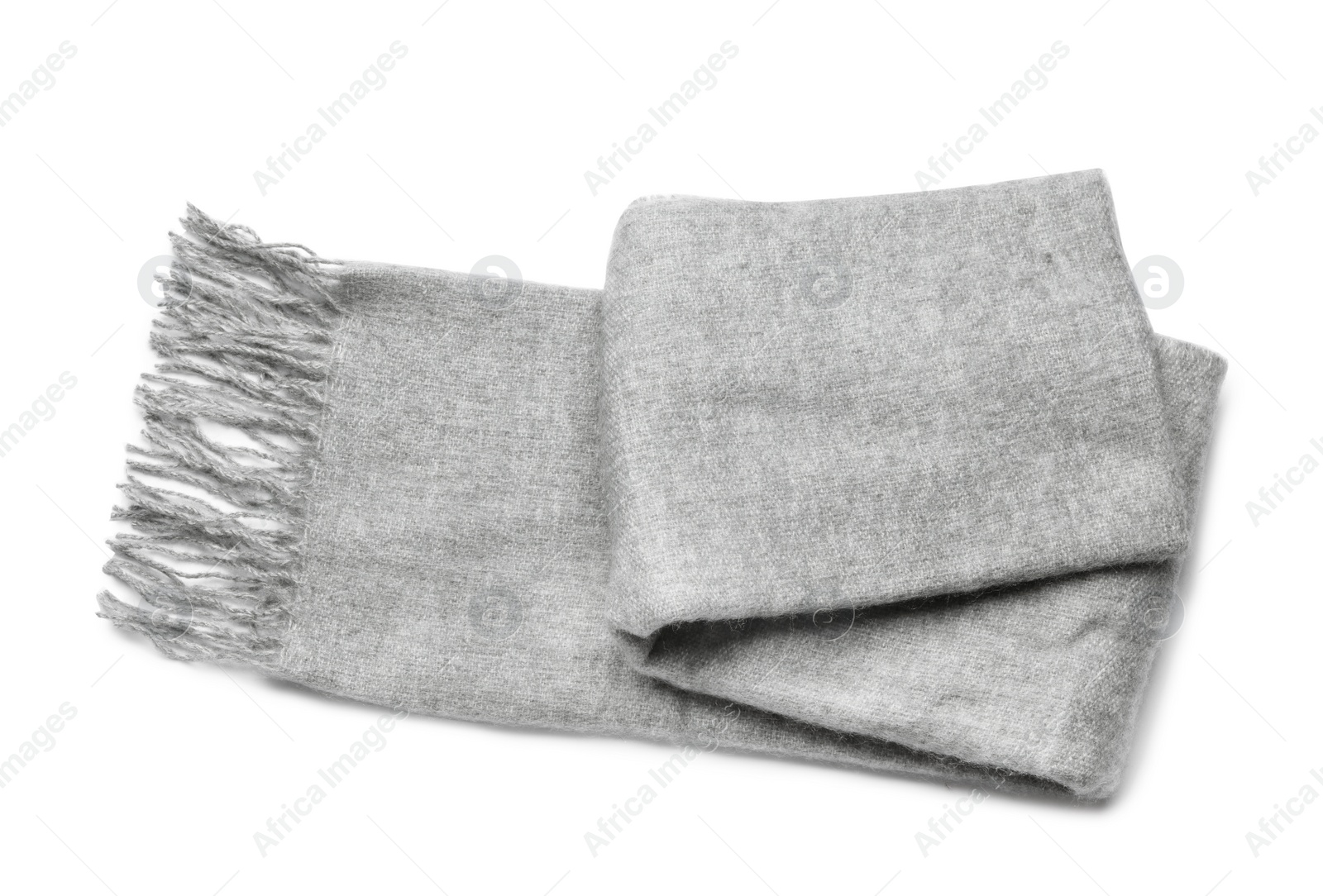 Photo of Grey scarf isolated on white, top view