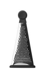 Photo of Stainless steel grater on white background. Kitchen utensil