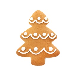 Photo of Tasty homemade Christmas cookie on white background