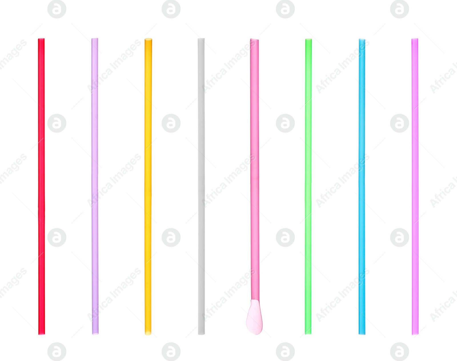 Image of Set with different straws for drinks on white background