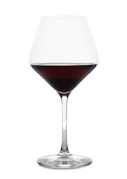 Photo of Glass of delicious expensive red wine on white background