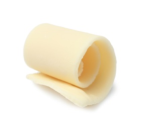 Photo of Yummy chocolate curl for decor on white background