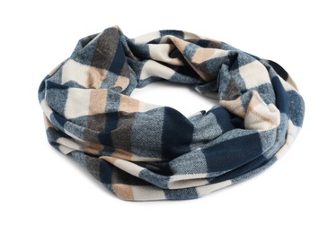 One beautiful checkered scarf on white background