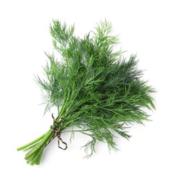 Photo of Bunch of fresh dill isolated on white, top view