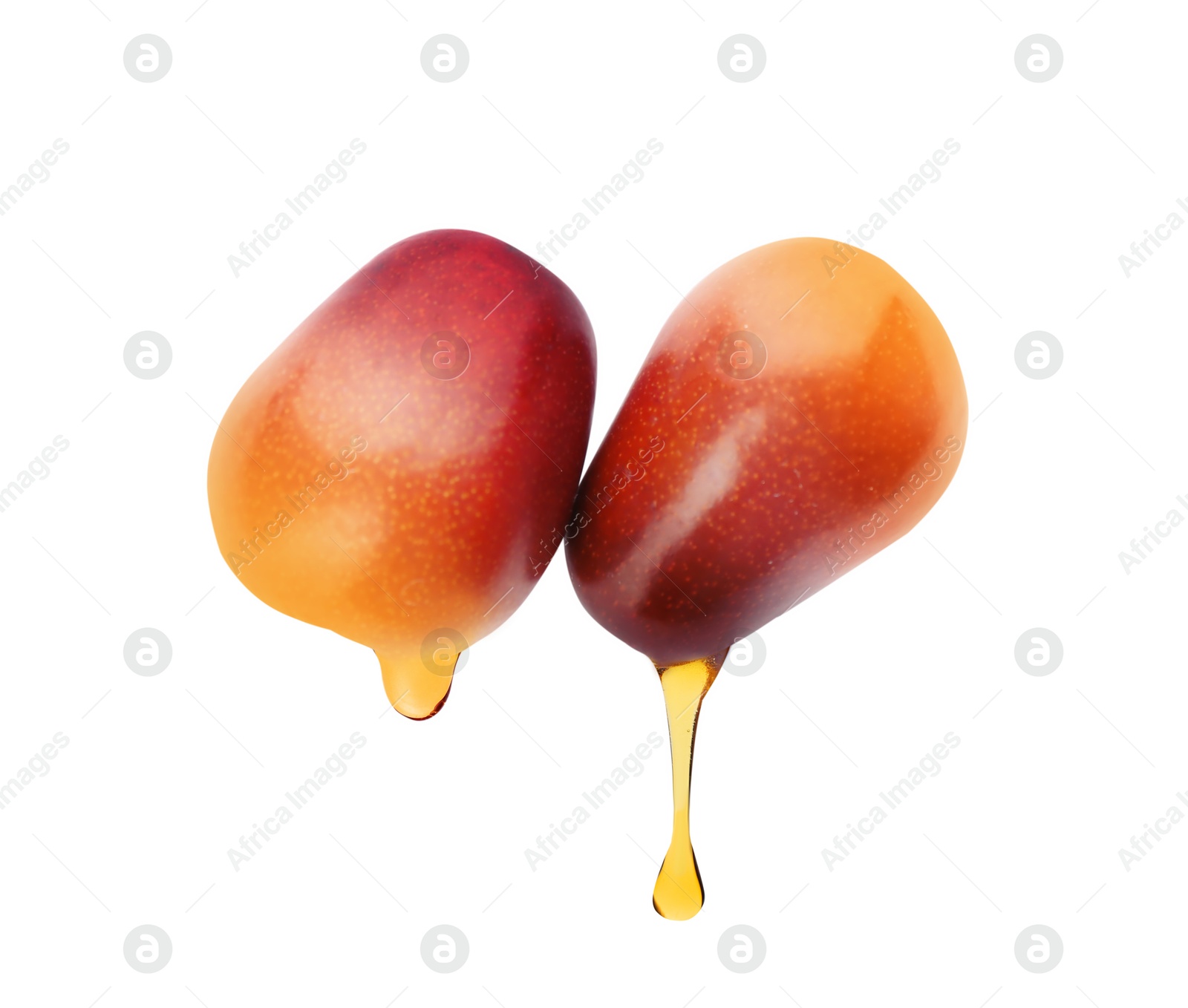 Image of Oil dripping from palm fruits on white background