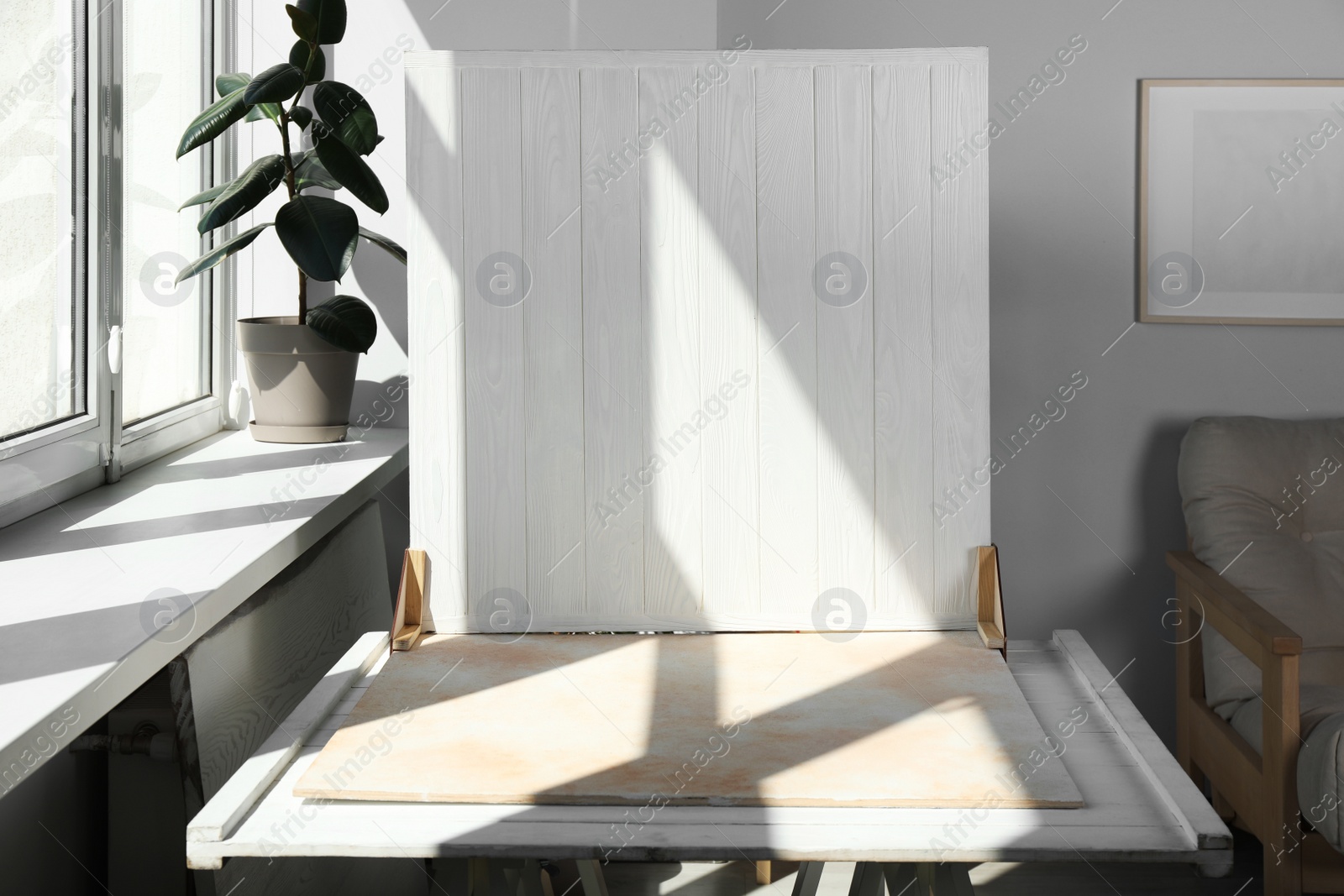 Photo of Double-sided backdrop on table in photo studio