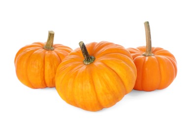 Fresh ripe orange pumpkins on white background